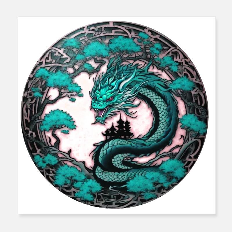 drache,chinesischer drache,gothic,tattoo Poster 20x20 cm