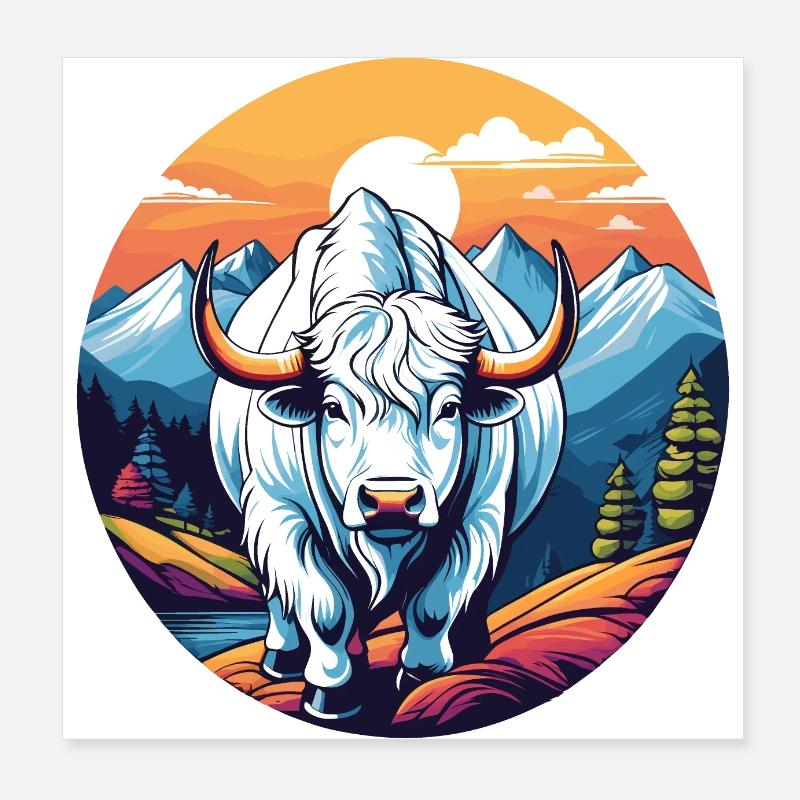 Weißes Yak Poster 20x20 cm
