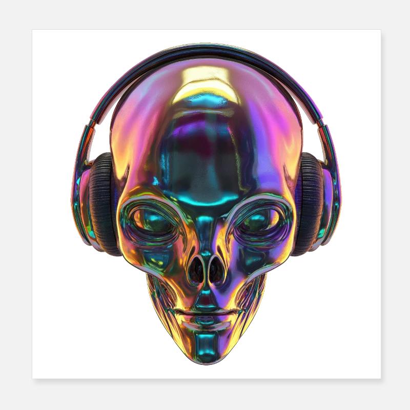 Chromatischer Alien-Kopf mit Kopfhörern Poster 20x20 cm