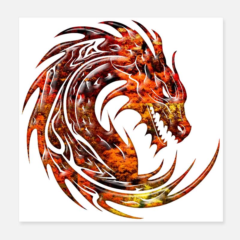 Fantasy Drache Anime Drachenkopf Mythisches Reptil Poster 20x20 cm