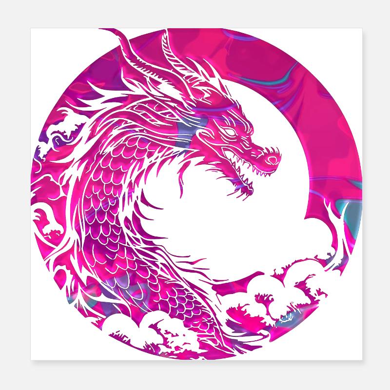 Fantasy Drache Anime Drachenkopf Mythisches Reptil Poster 20x20 cm