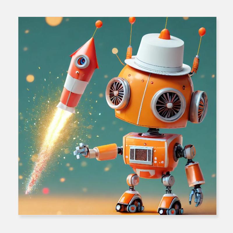robot –is launching New Year's Eve rockets Poster 8" x 8" (20x20 cm)