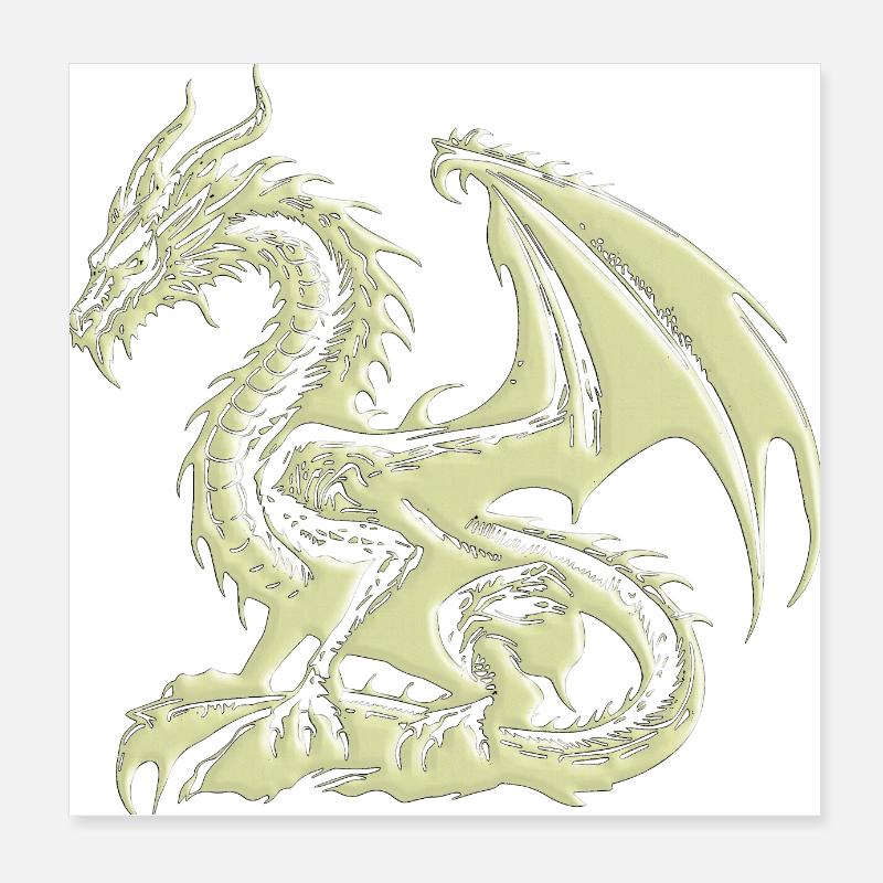 Fantasy Drache Anime Drachenkopf Mythisches Reptil Poster 20x20 cm