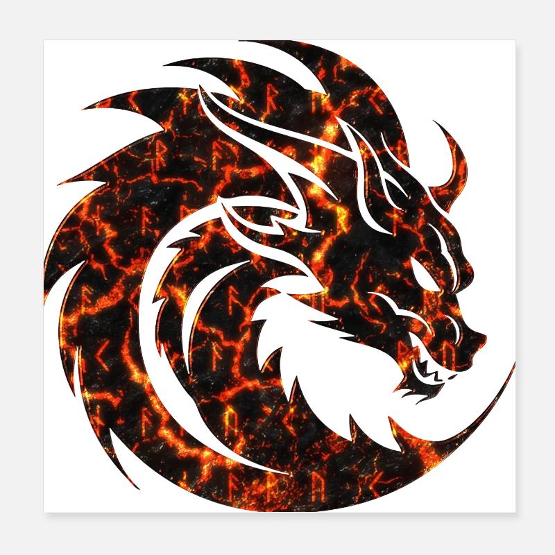 Fantasy Drache Anime Drachenkopf Mythisches Reptil Poster 20x20 cm