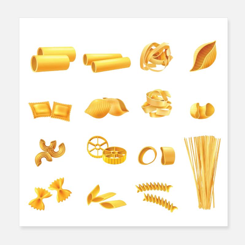 Types Of Pasta Names, Funny Pasta Breeds List 2024 Poster 8" x 8" (20x20 cm)