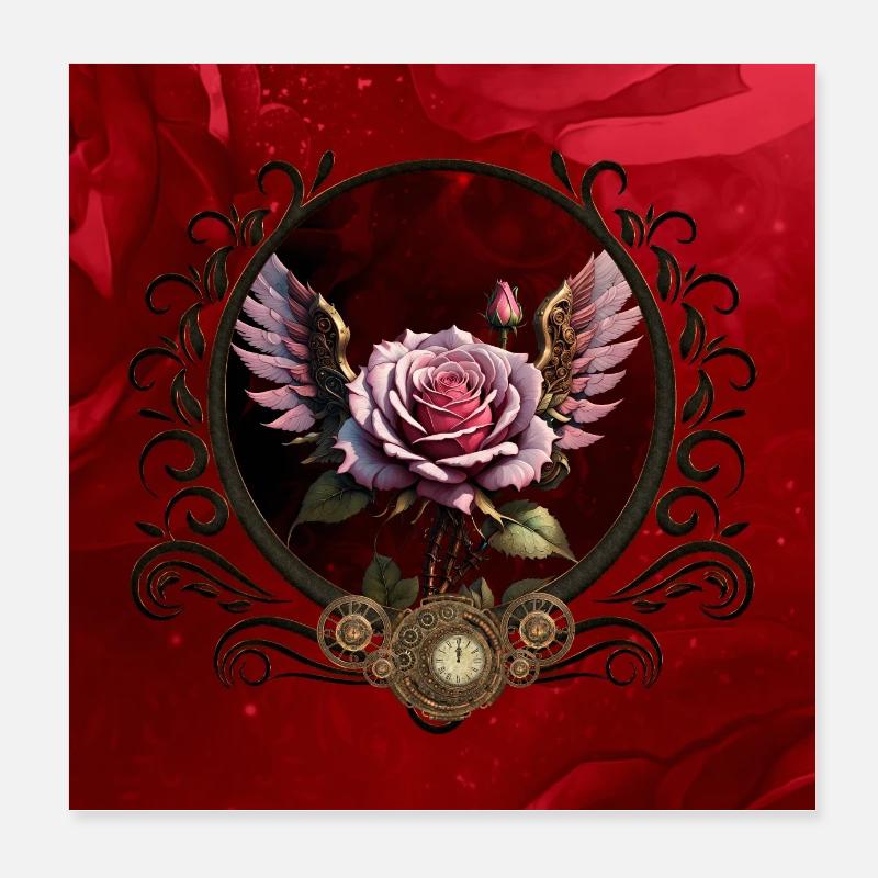 Wonderful steampunk rose with wings. Poster 8" x 8" (20x20 cm)