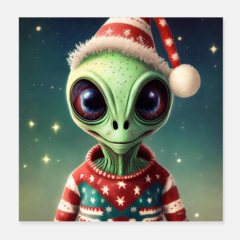 Alien trägt einen hässlichen Weihnachtspullover Poster 20x20 cm