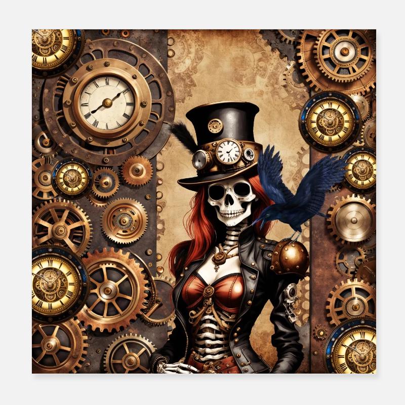 Adoptez un charme excentrique avec le squelette Steamp Poster 20 x 20 cm