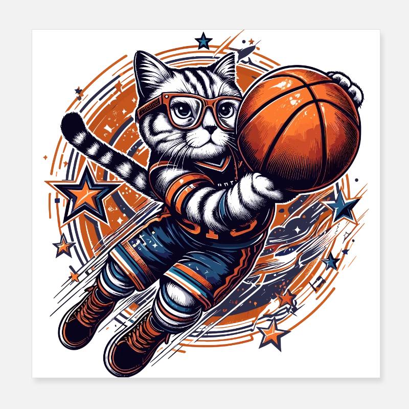 Basketball Katze Dunking Brille Geschenk Poster 20x20 cm