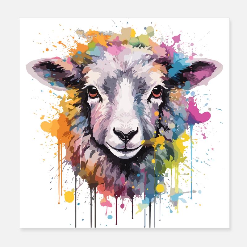 Mouton aquarelle avec splash Poster 20 x 20 cm