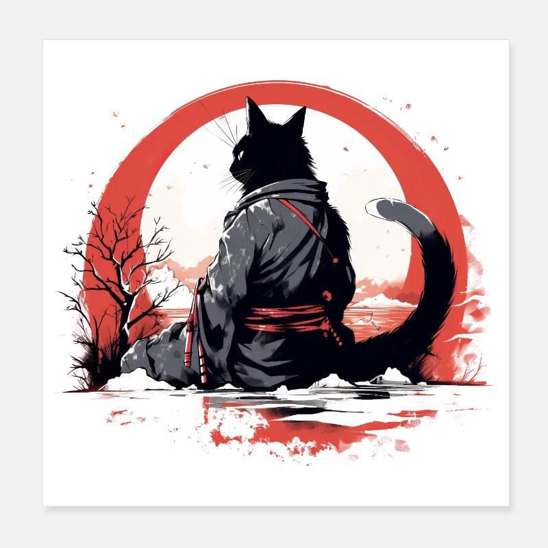 Chat samouraï Poster 20 x 20 cm