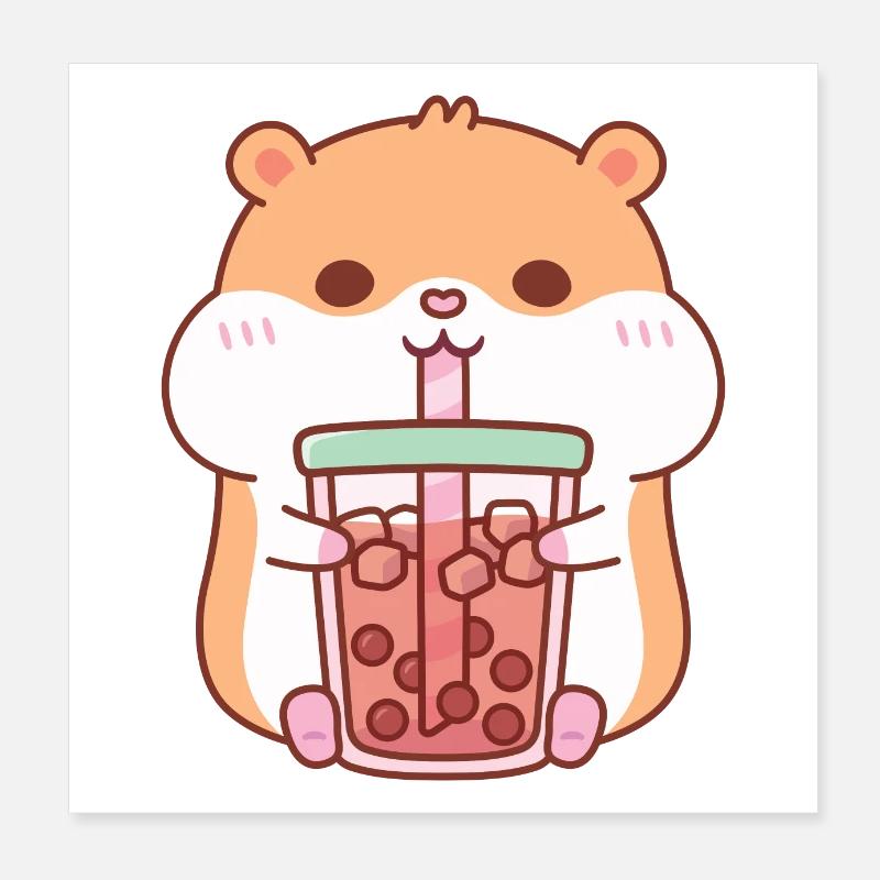 Cute Chubby Hamster Drinking Bubble Tea Poster 8" x 8" (20x20 cm)