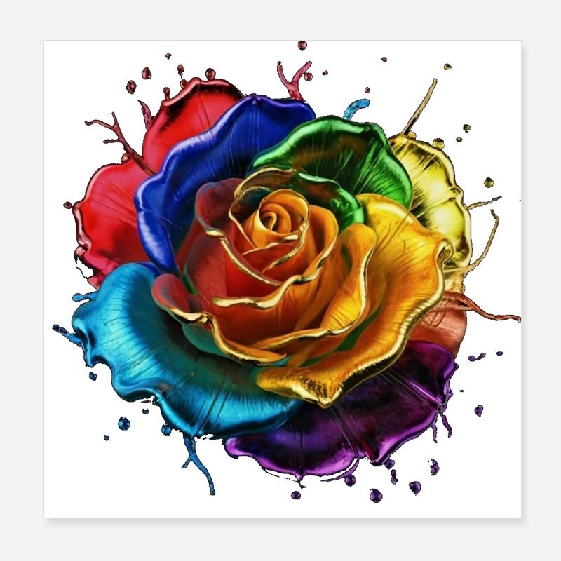 Bunte Blüte in den Farben des Regenbogens Poster 20x20 cm