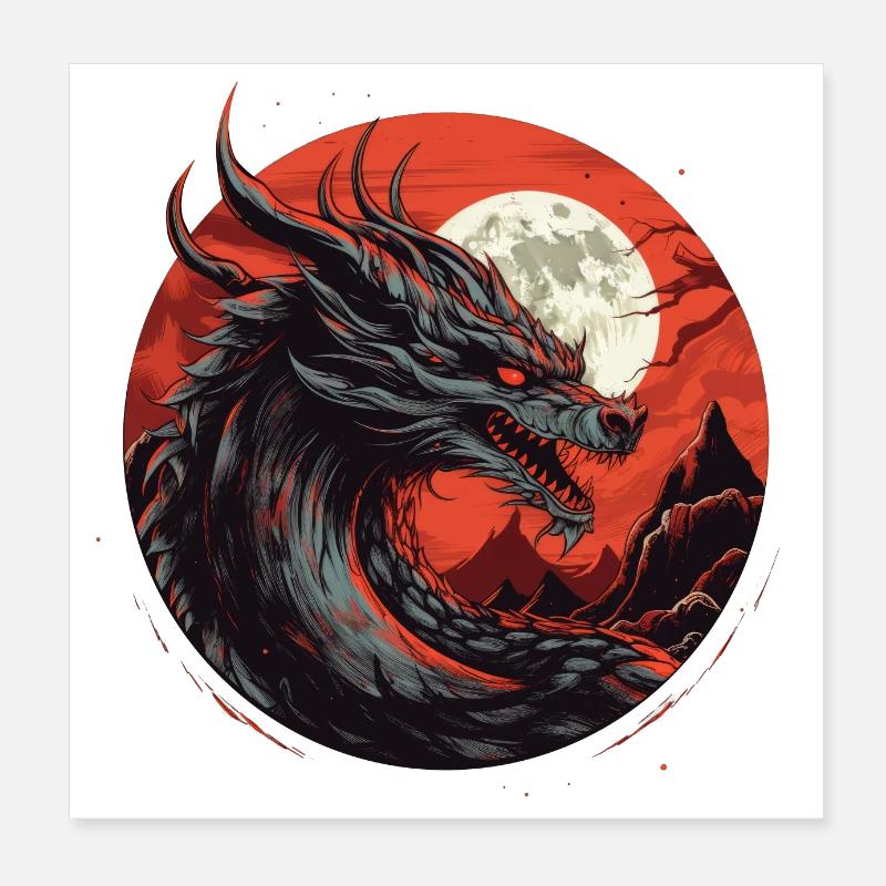 Dragon de la nuit rouge Poster 20 x 20 cm