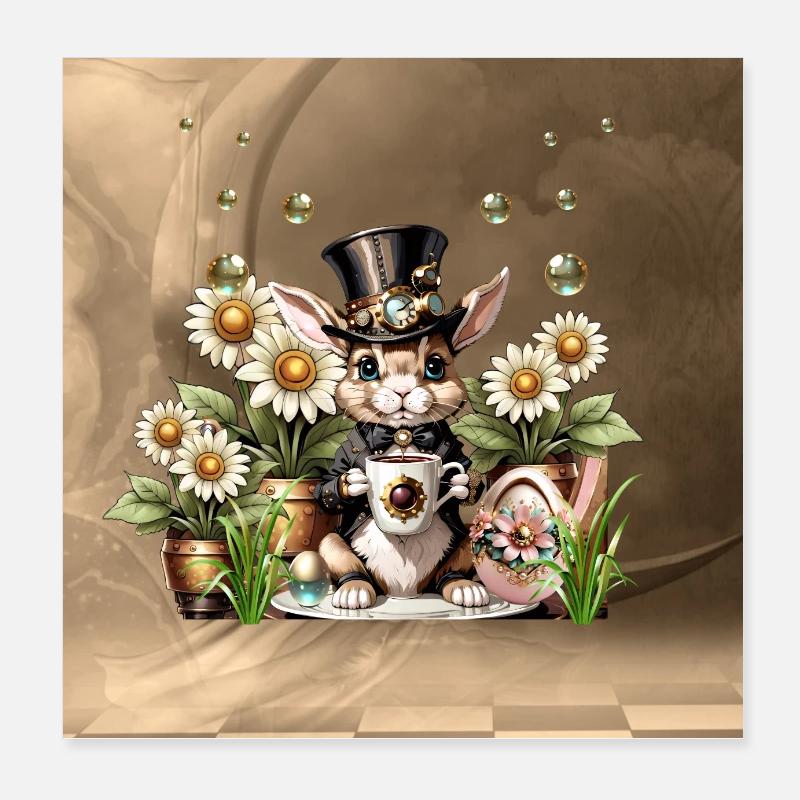 Denne søde Steampunk påskehare er her Poster 20x20 cm