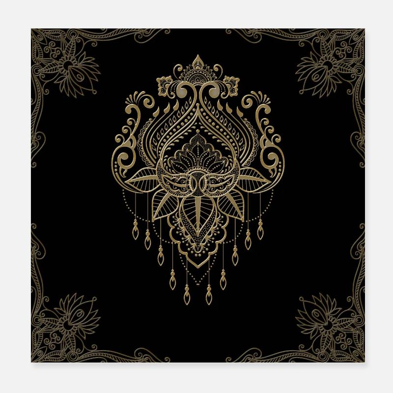 Une merveilleuse fleur de lotus doré en filigrane. Poster 20 x 20 cm