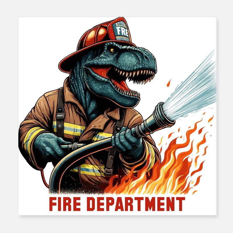Feuerwehr T-Rex Geschenk Poster 20x20 cm