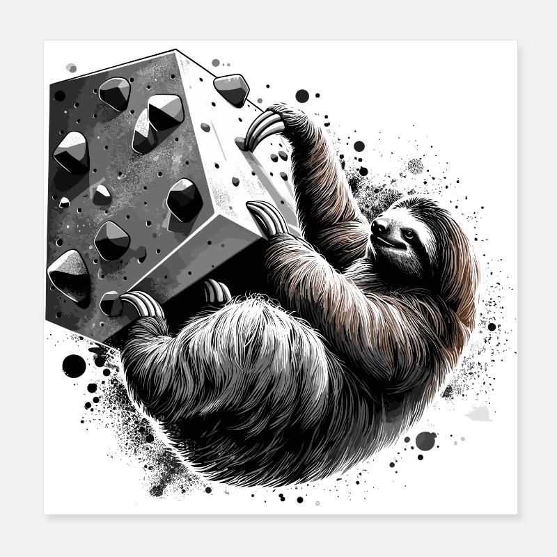 Bouldering Sloth Gift Poster 8" x 8" (20x20 cm)