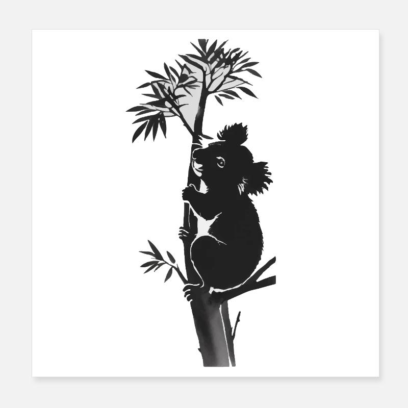 Silhouette eines Koalas, der sich an einen Baum Poster 20x20 cm