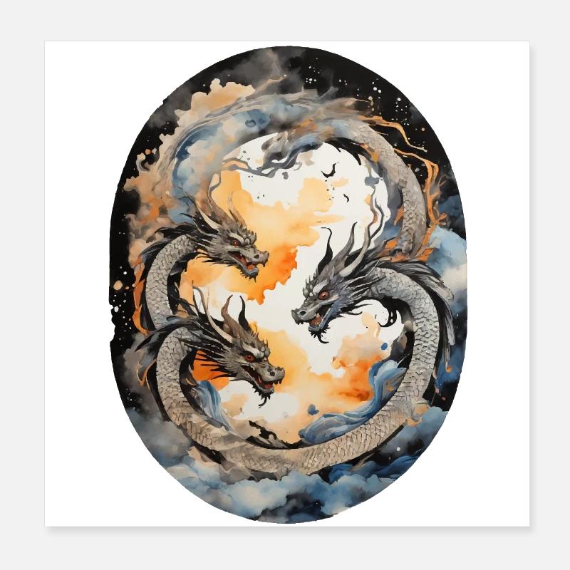 Dragons japonais Poster 20 x 20 cm