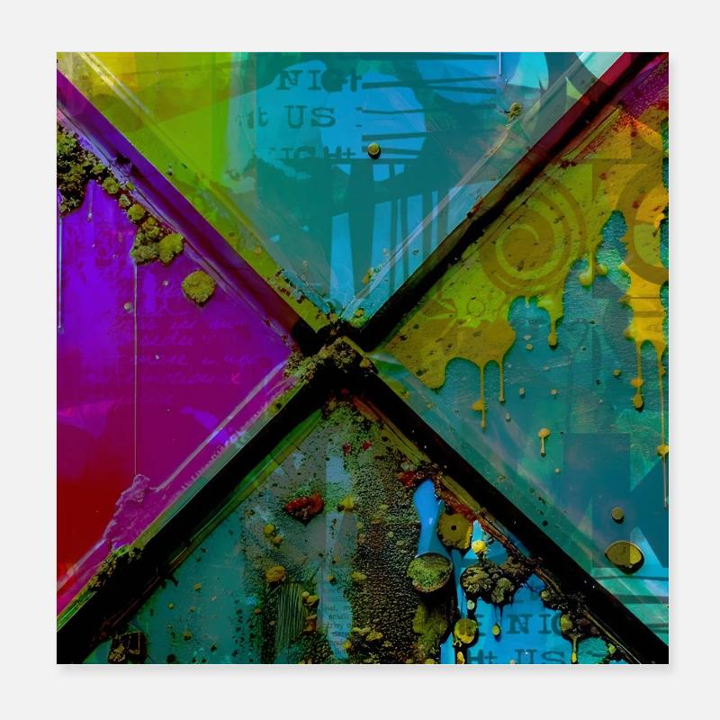 Affiche Abstrait Coloré Fond Rouillé Poster 20 x 20 cm