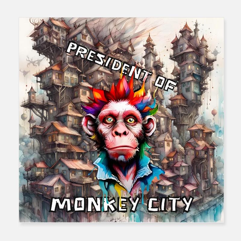 Monkey city Poster Poster 20x20 cm