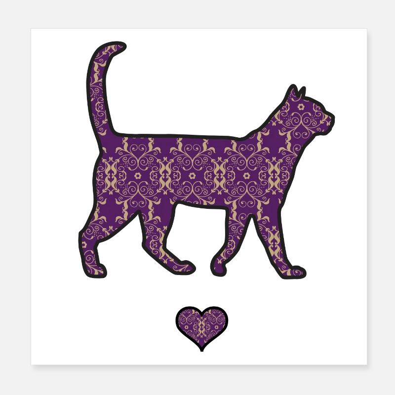 Chat violet damassé Style amour coeur mignon Silhouette Poster 20 x 20 cm