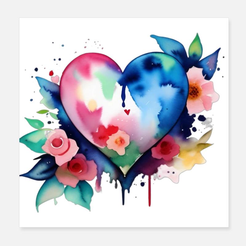 Coeur - Éclaboussure de couleur Poster 20 x 20 cm