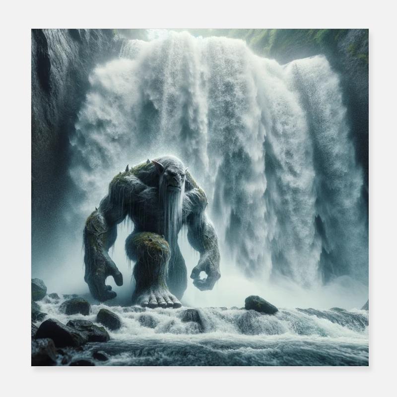 Troll dans la cascade - Poster 20 x 20 cm - blanc