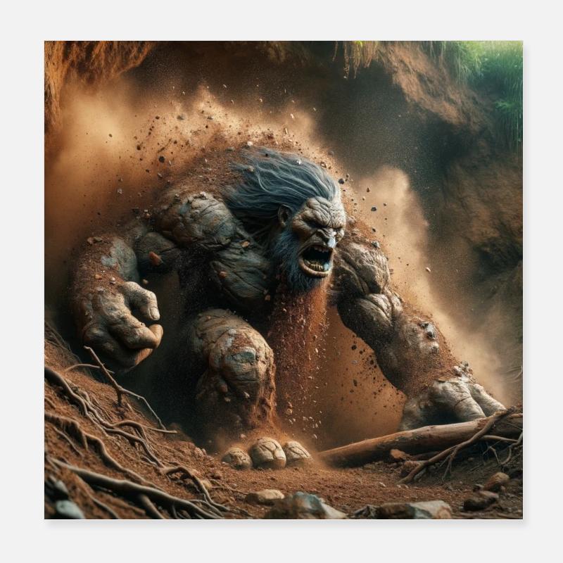 Troll émergeant du sol - Poster 20 x 20 cm - blanc