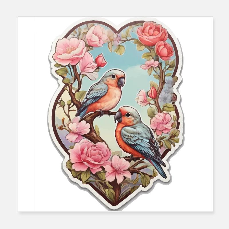 Two lovebirds sit on a heart-shaped ace Poster 8" x 8" (20x20 cm)