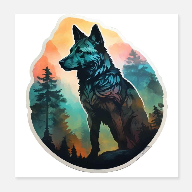 Nordic wolf full of forest Poster 8" x 8" (20x20 cm)