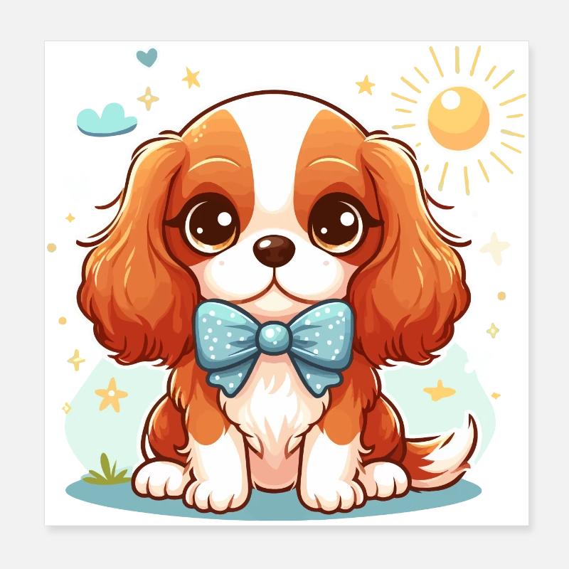 Cute Dog Cavalier King Charles Poster 8" x 8" (20x20 cm)