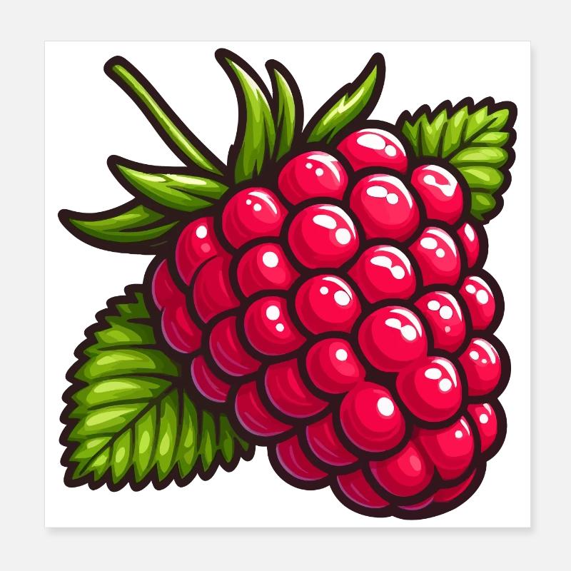 Large Leafy Raspberry Poster 8" x 8" (20x20 cm)