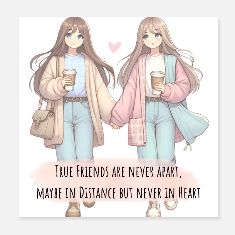 Forever Bonded : Meilleurs amis et café - Poster 20 x 20 cm - blanc