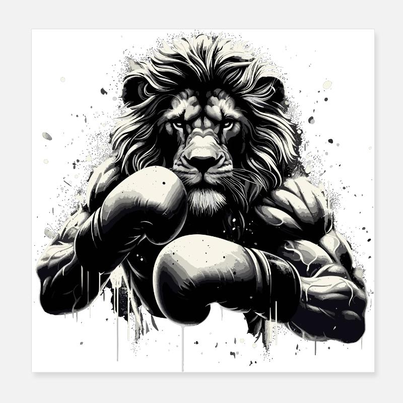Lion Boxer Fighter Boxing Gift Poster 8" x 8" (20x20 cm)