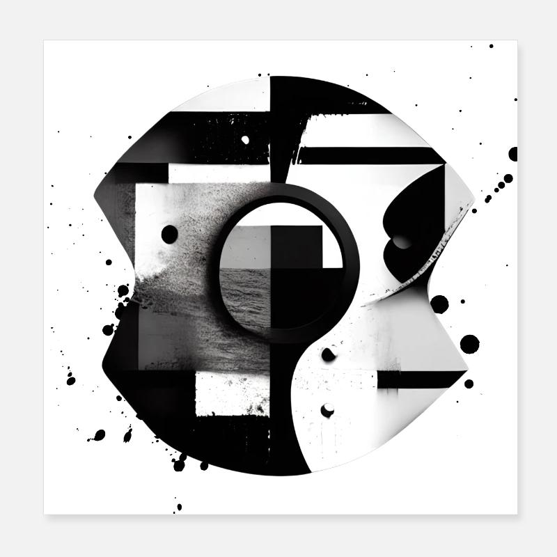 Abstrait Monochrome Art, Design Graphique Moderne Poster 20 x 20 cm