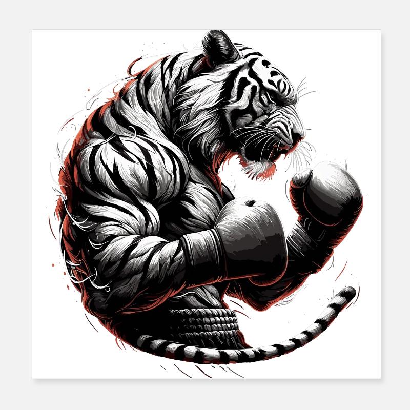 Cadeau de boxe Tiger Boxer Fighter Poster 20 x 20 cm