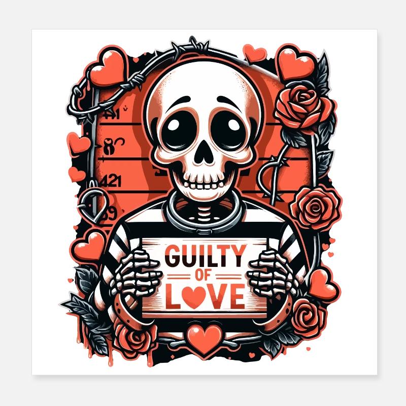 Coupable d’amour squelette mugshot Saint Valentin Poster 20 x 20 cm
