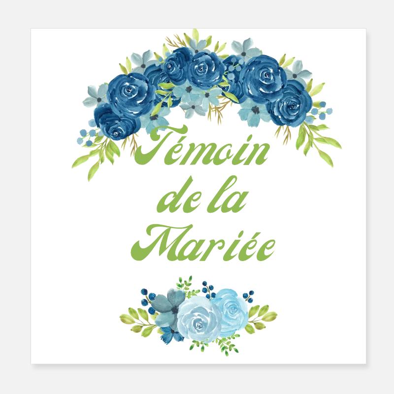 témoin de la mariée fleurs bleus -tshirt assorti Poster 20 x 20 cm