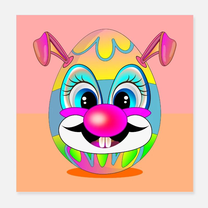EASTER EGGS CLOWN EASTER BUNNY Poster 8" x 8" (20x20 cm)