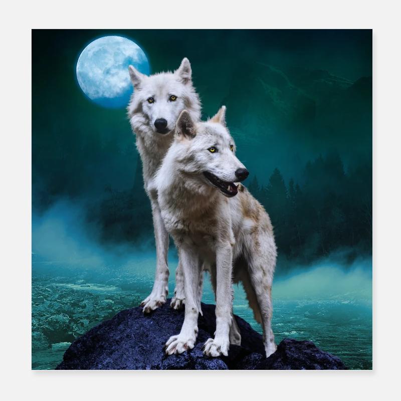 White Wolves / Two White Wolves Poster 8" x 8" (20x20 cm)