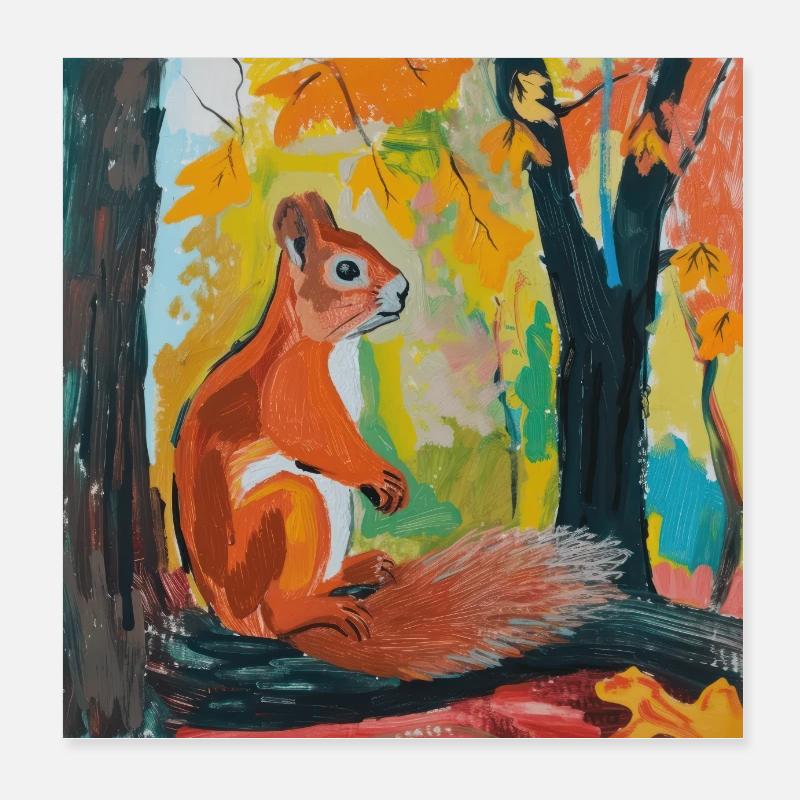 squirrel, colorful, animal, gift, gift idea Poster 8" x 8" (20x20 cm)