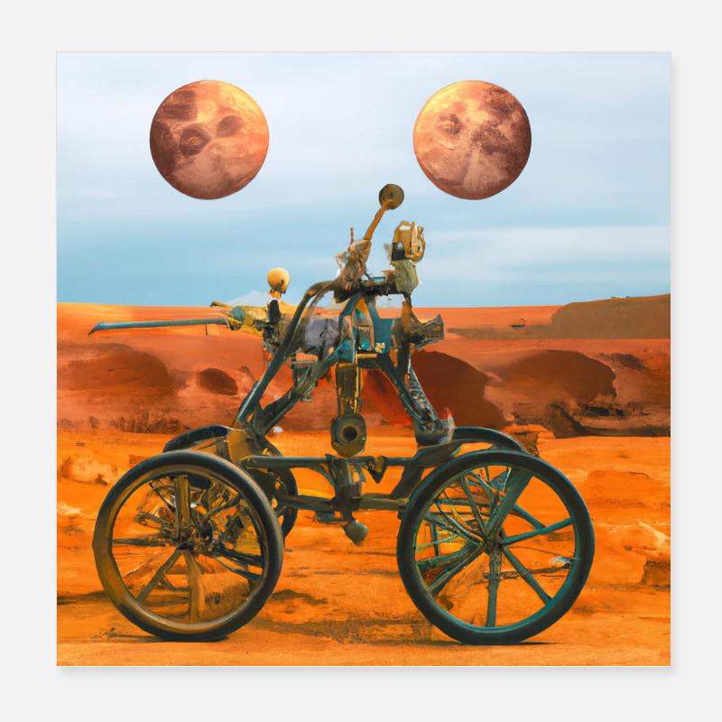 Mars-Rover mit zwei Monde Poster 20x20 cm