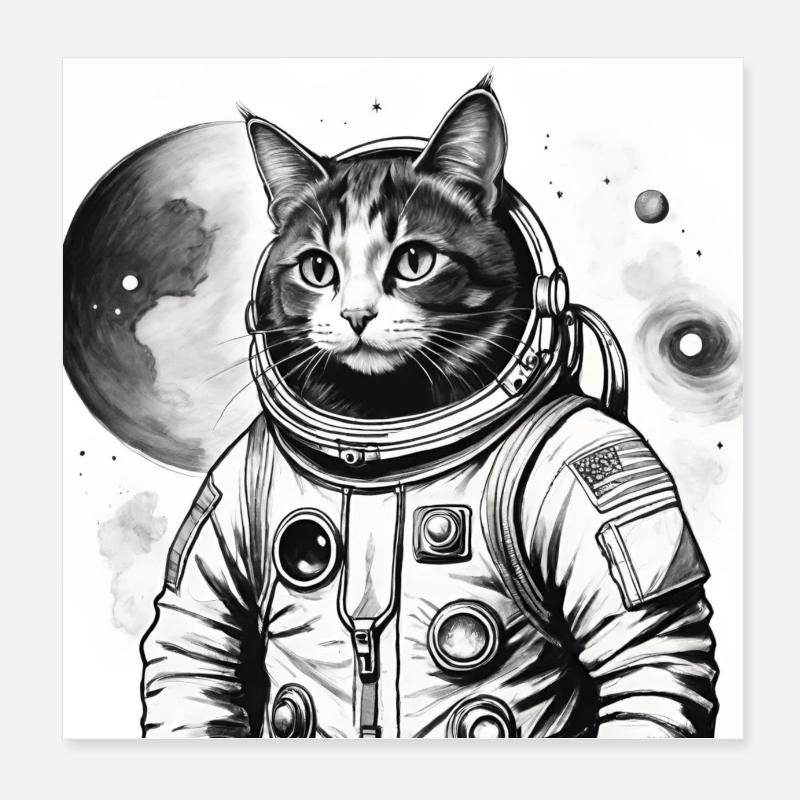Chat dans l’espace - Poster 20 x 20 cm - blanc