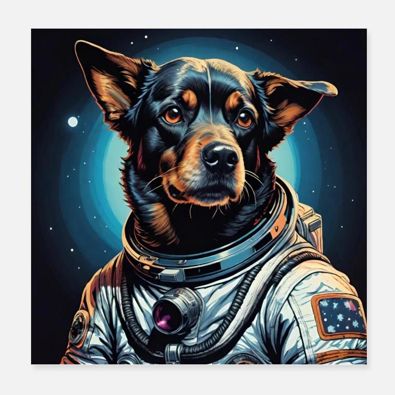 Chien dans l’espace - Poster 20 x 20 cm - blanc