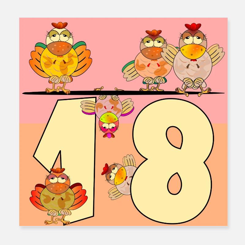 Poules de dix-huit ans - 18e anniversaire Poster 20 x 20 cm