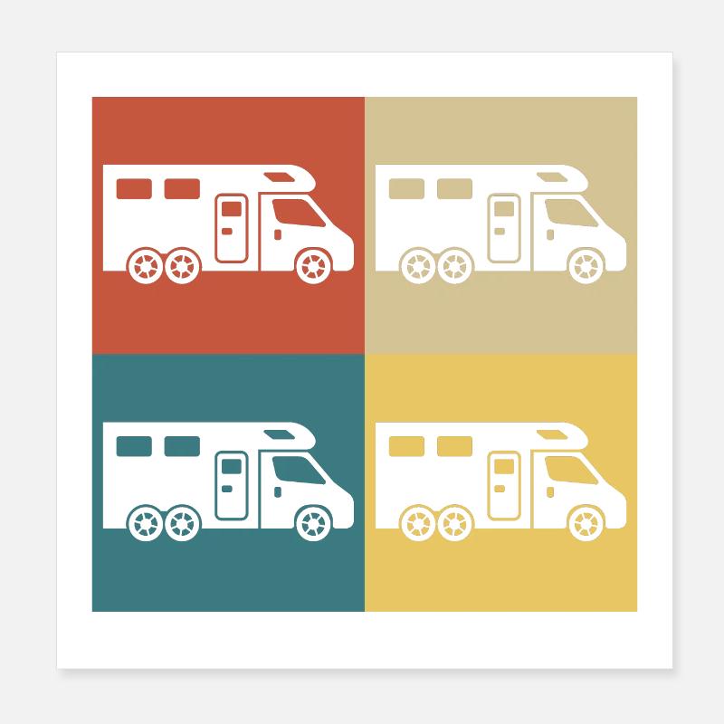 Retro Vintage Campervan Poster 8" x 8" (20x20 cm)