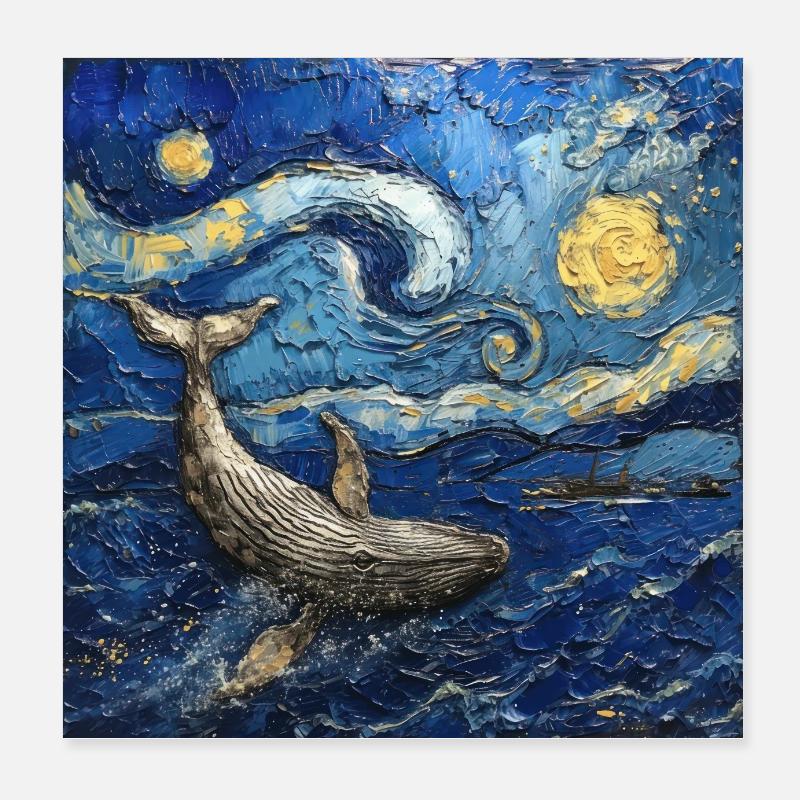 Whale Fish Van Gogh Poster 8" x 8" (20x20 cm)