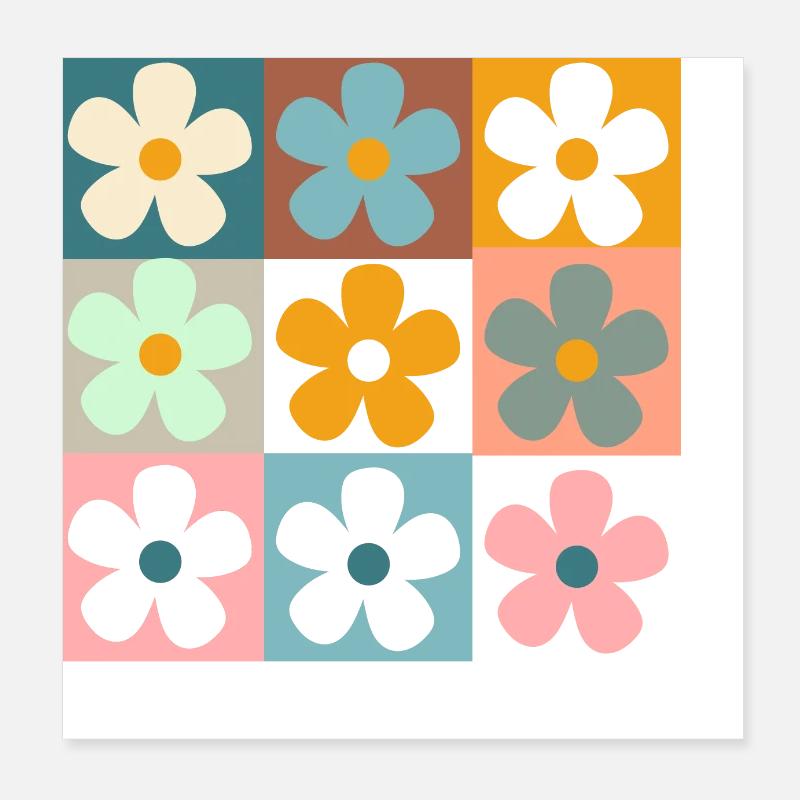 Retro Daisy Flowers Poster 8" x 8" (20x20 cm)